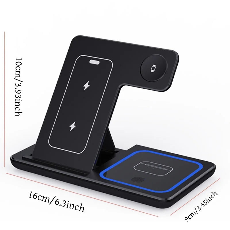Carregador 3 em 1 Dobrável 30W Fast Charge – Wireless para iPhone + Apple Watch + AirPods Pro