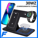 Carregador 3 em 1 Dobrável 30W Fast Charge – Wireless para iPhone + Apple Watch + AirPods Pro