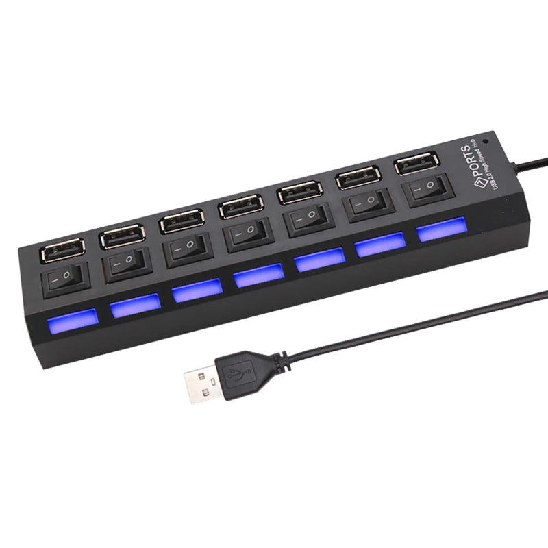 Hub USB 2.0 com 4 ou 7 Portas – Expansão com Interruptor Independente para Cada Porta