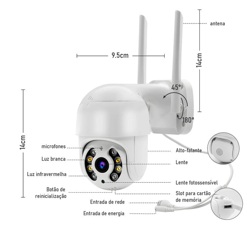 Câmera 360° Smart Wi-Fi A8 Full HD – Visão Noturna, Monitoramento por App e Detecção de Movimento