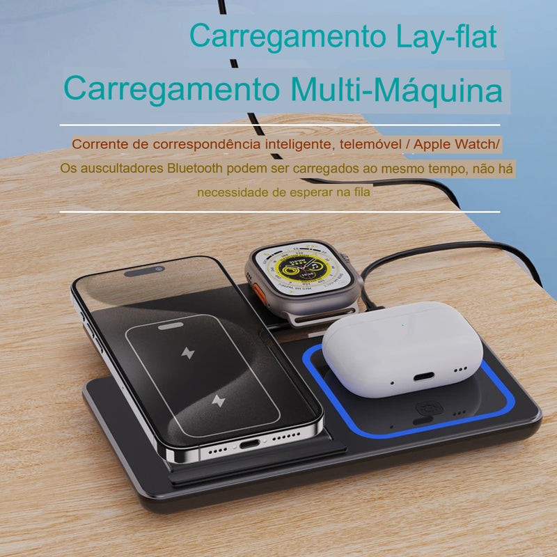 Carregador 3 em 1 Dobrável 30W Fast Charge – Wireless para iPhone + Apple Watch + AirPods Pro
