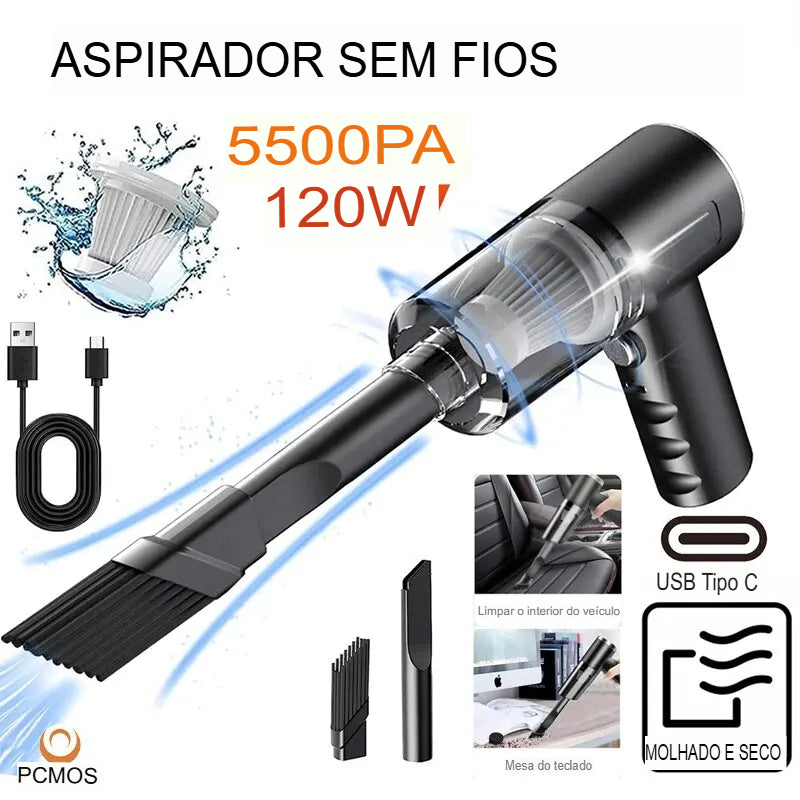 Aspirador de Pó Sem Fio – Alta Potência, Uso Duplo para Casa e Carro (1 Unidade – Preto)